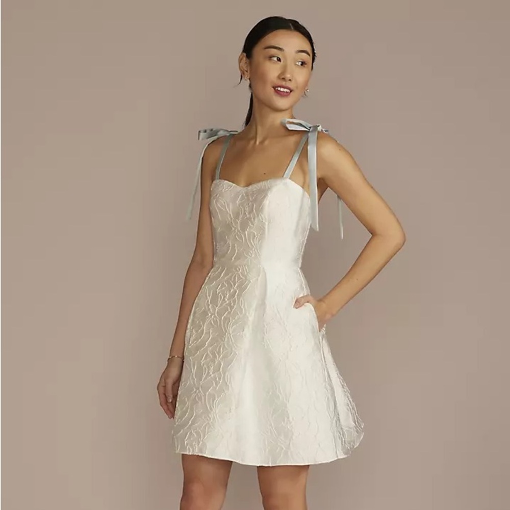 DB Studio soft white Short Jacquard A-Line Dress with Removable Straps size 0